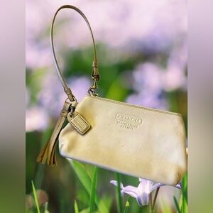 Coach Vintage Cream Leather Wristlet with Tassel